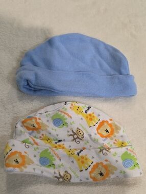 Unbranded Baby Blue Cotton Beanie & Safari Print Cap - 4 Pack